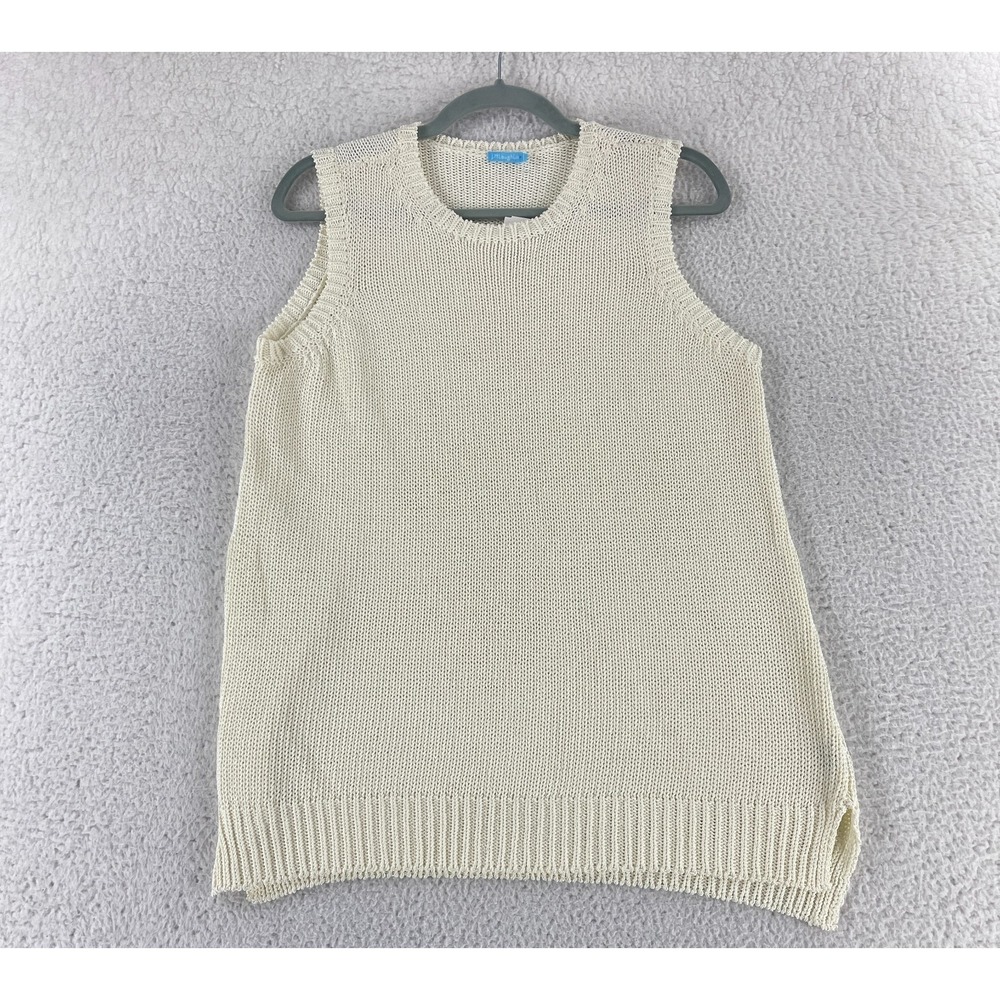 J. McLaughlin Tank Top Womens Large Ivory Sleeveless Crew Neck Knit Pullover New